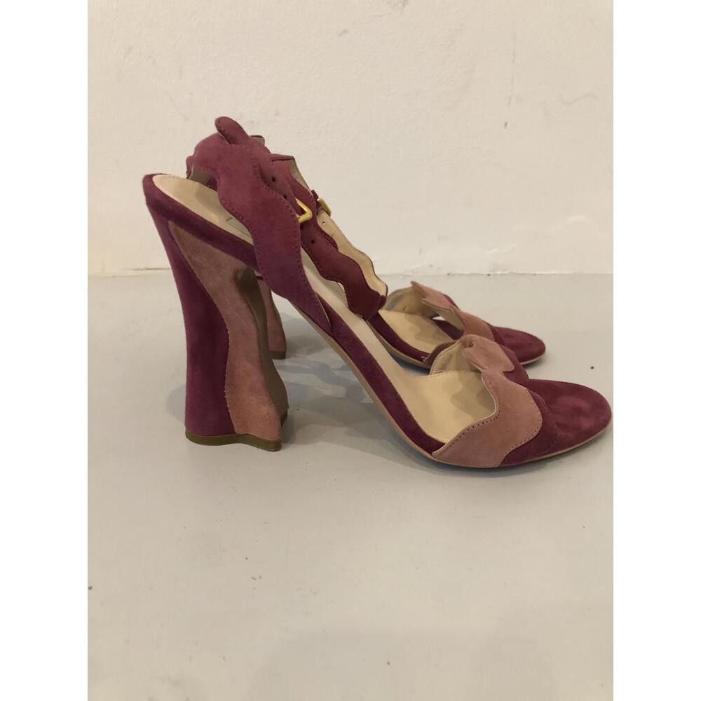 Iconic Rare Scallop Pink Suede Unique heel sandals